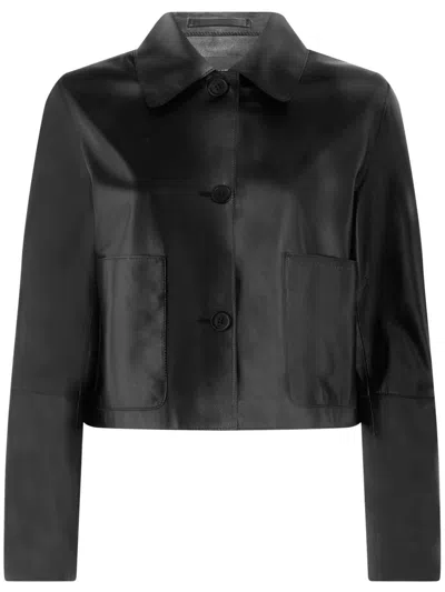 Karl Lagerfeld Women's Mini Leather Jacket With Pockets And Buttons In Black