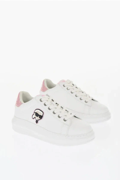 Karl Lagerfeld Leather Kapri Low Top Sneakers With Glitter Detail And Iconi In 01p