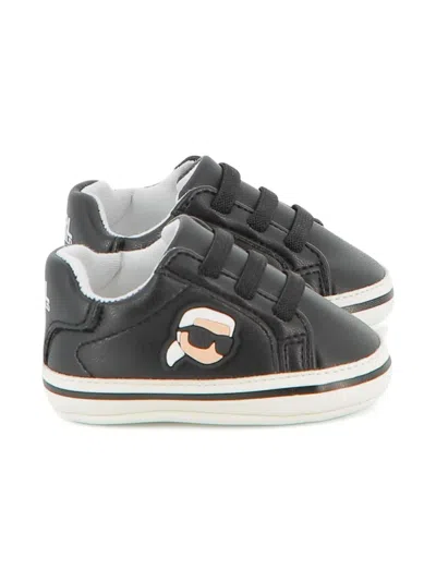 Karl Lagerfeld Babies' Leather Lace-up Sneakers In Black