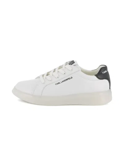 Karl Lagerfeld Kids' Leather Lace-up Sneakers In White