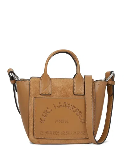 Karl Lagerfeld Leather Logo-print Tote Bag In Neutral
