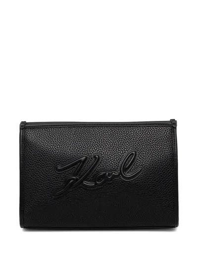 Karl Lagerfeld Leather Make Up Bag In Black