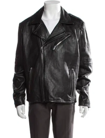 Pre-owned Karl Lagerfeld Leather Moto Jacket In Black
