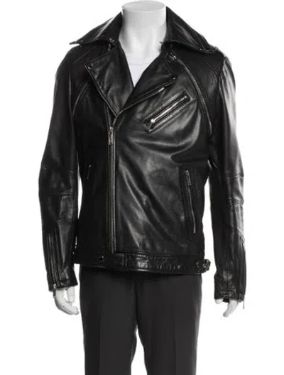 Pre-owned Karl Lagerfeld Leather Moto Jacket In Gray