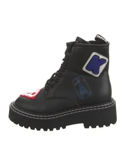 Pre-owned Karl Lagerfeld Leather Patterned Combat Boots In Black