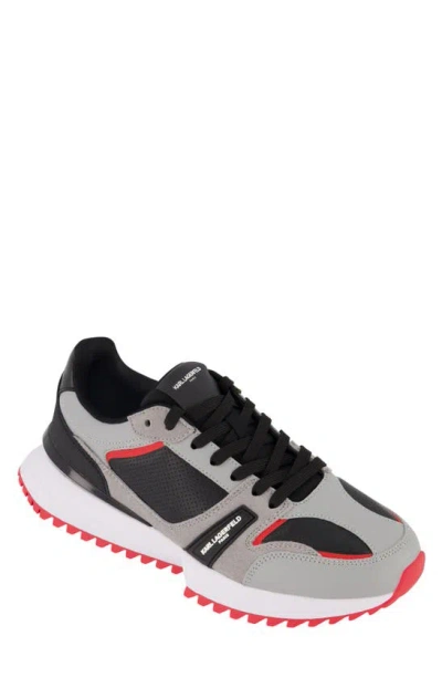 Karl Lagerfeld Leather Runner Sneaker In Grey Black Red