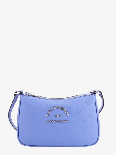 Karl Lagerfeld Leather Shoulder Bag With Frontal Metal Logo In Blue
