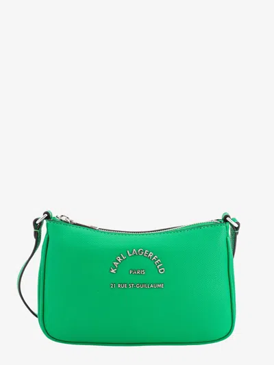 Karl Lagerfeld Leather Shoulder Bag With Frontal Metal Logo In Green