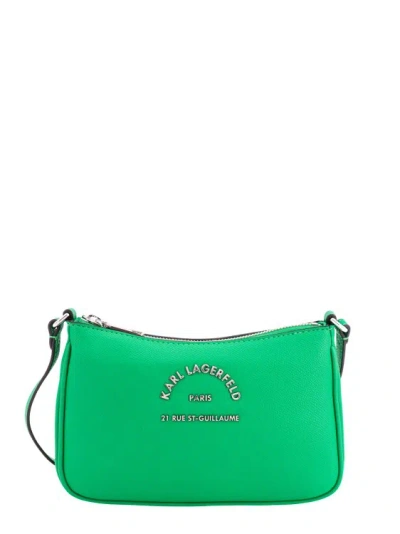 Karl Lagerfeld Leather Shoulder Bag With Frontal Metal Logo In Green