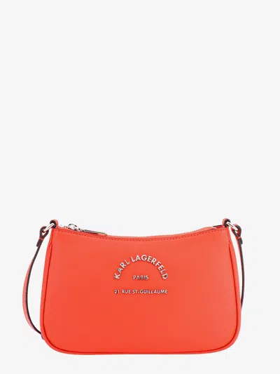 Karl Lagerfeld Leather Shoulder Bag With Frontal Metal Logo In Orange