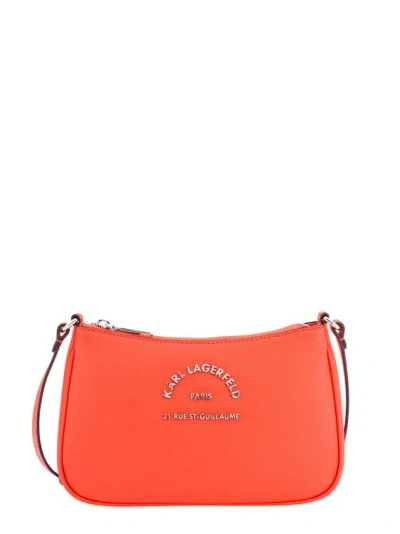 Karl Lagerfeld Leather Shoulder Bag With Frontal Metal Logo In Red
