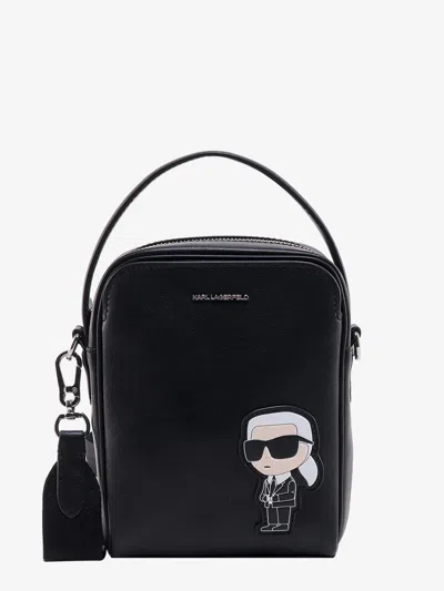 Karl Lagerfeld Leather Shoulder Bag With Iconic Karl Patch In Black