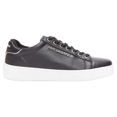 Karl Lagerfeld Leather Silver Logo Chunky Lace Up Sneakers In Black