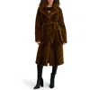 Karl Lagerfeld Leopard Print Faux Fur Wrap Coat In Brown