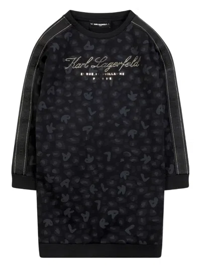 Karl Lagerfeld Leopard-print Sweatshirt Dress In Black