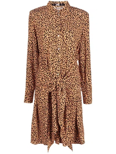 Karl Lagerfeld Leopard-print Tie-waist Shirtdress In Orange