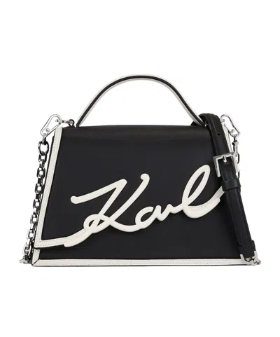 Karl Lagerfeld Signature Leather Top-handle Bag In Schwarz