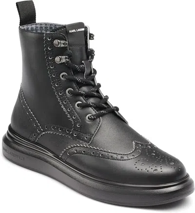 Karl Lagerfeld Lf2s3008 Combat Men Black Leather Wingtip Boots Zpo3805