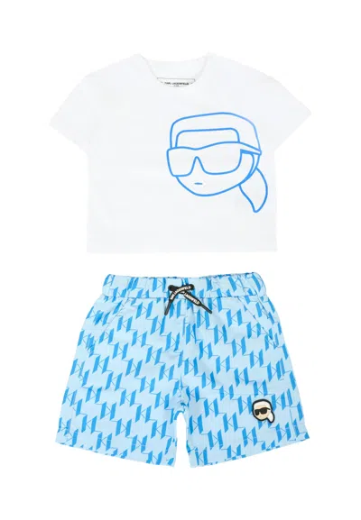 Karl Lagerfeld Light Blue Suit For Baby Boy With  In White