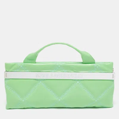 Pre-owned Karl Lagerfeld Light Green Logo Quilted Leather K/kross Baguette Bag