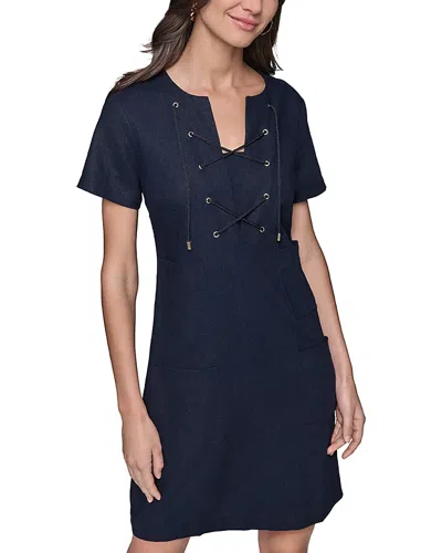 Karl Lagerfeld Linen Blend A Line Dress In Marine