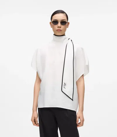 Karl Lagerfeld Linen Blend Pipelined Blouse In White