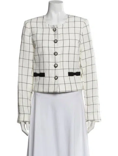 Pre-owned Karl Lagerfeld Linen Plaid Print Jacket In White