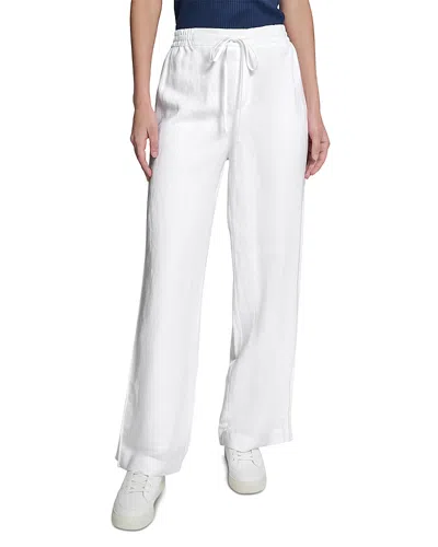 Karl Lagerfeld Linen Viscose Drawstring Pants In White