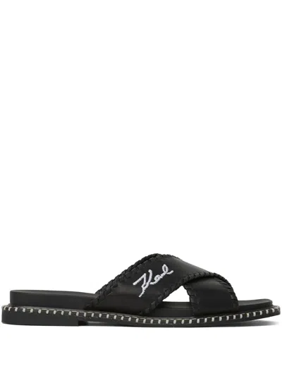 Karl Lagerfeld Lleo Whipstitch Sandals In Black