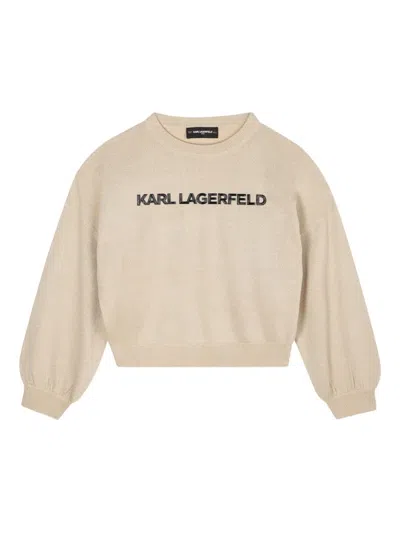 Karl Lagerfeld Kids' Logo-appliqué Balloon-sleeve Sweater In Brown