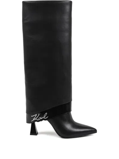 Karl Lagerfeld Debutante Tall Fold-down Boots In Black
