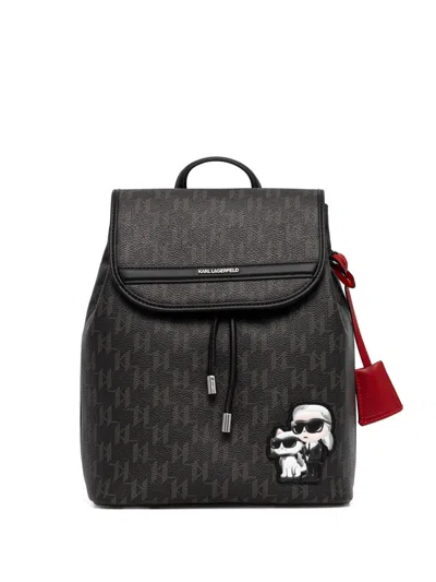 Karl Lagerfeld Logo-appliqué Monogram Backpack In Brown