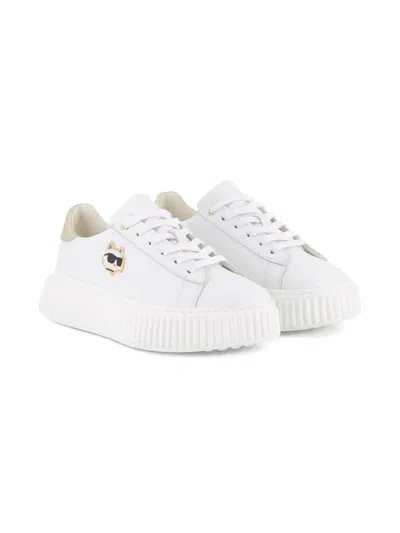 Karl Lagerfeld Kids' Logo-appliqué Platform Sneakers In White