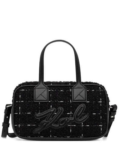 Karl Lagerfeld Logo-appliqué Tweed Tote Bag In Black