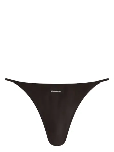 Karl Lagerfeld Logo-appliquéd Satin Thong In Black