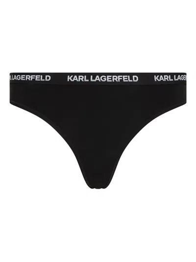 Karl Lagerfeld Logo-band Thong (pack Of Three) In Black
