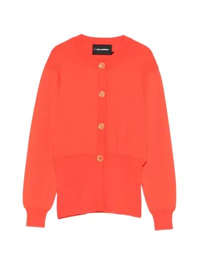 Karl Lagerfeld Logo-button Cardigan In Orange