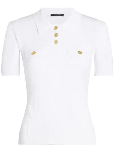 Karl Lagerfeld Logo-buttons Polo Top In White