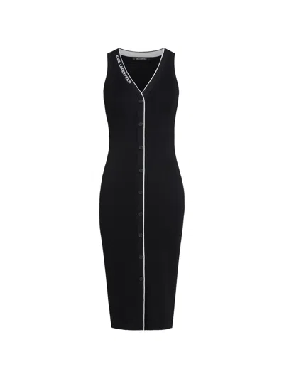 Karl Lagerfeld Logo-detail Button Midi Dress In Black
