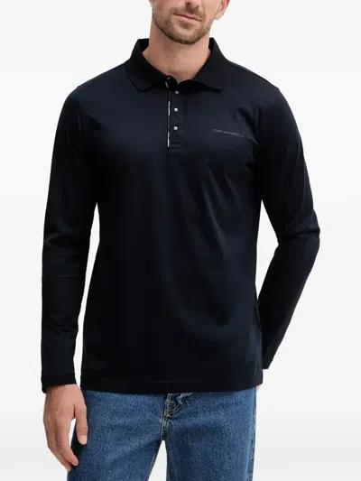 Karl Lagerfeld Logo-detail Buttoned Polo Shirt In Blue