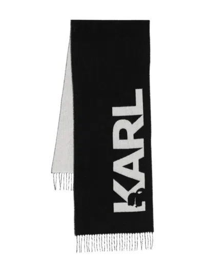 Karl Lagerfeld Logo-detail Fringe Scarf In Brown