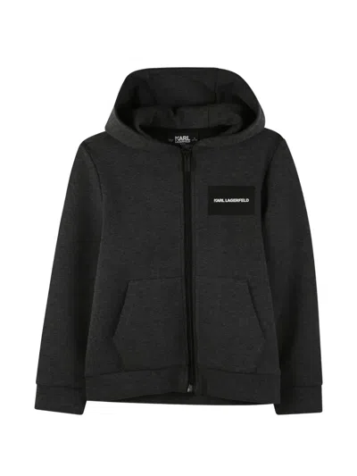 Karl Lagerfeld Kids' Logo-detail Long-sleeve Hoodie In Black