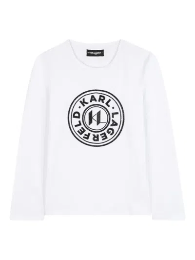 Karl Lagerfeld Kids' Logo-detail Long-sleeve Top In White
