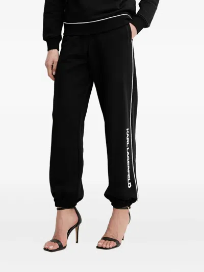 Karl Lagerfeld Logo-detail Side-stripe Trousers In Black