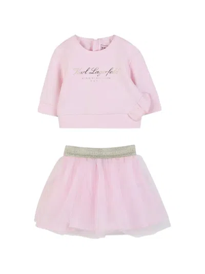 Karl Lagerfeld Kids' Logo-detail Skirt Set In Pink