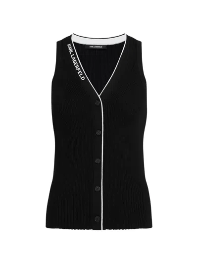 Karl Lagerfeld Logo-detail Sleeveless Cardigan In Black