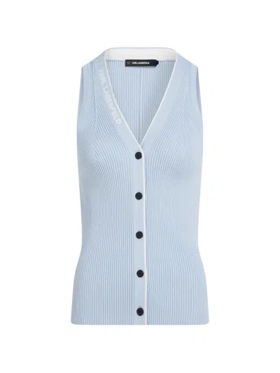 Karl Lagerfeld Logo-detail Sleeveless Cardigan In Blue