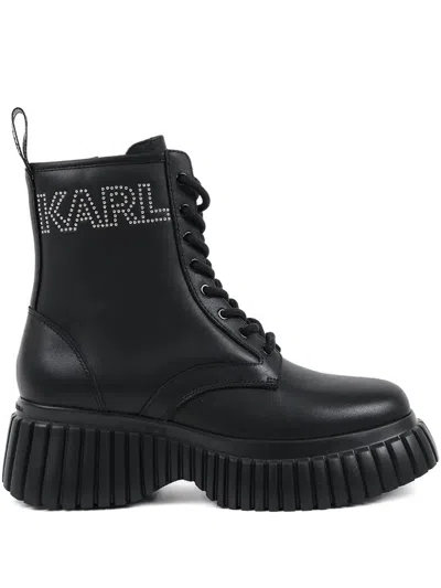 Karl Lagerfeld Logo-embellished Combat Boots In Black