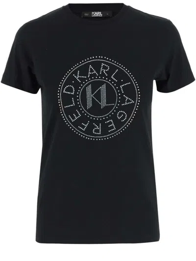 Karl Lagerfeld Logo Embellished Crewneck T In Black