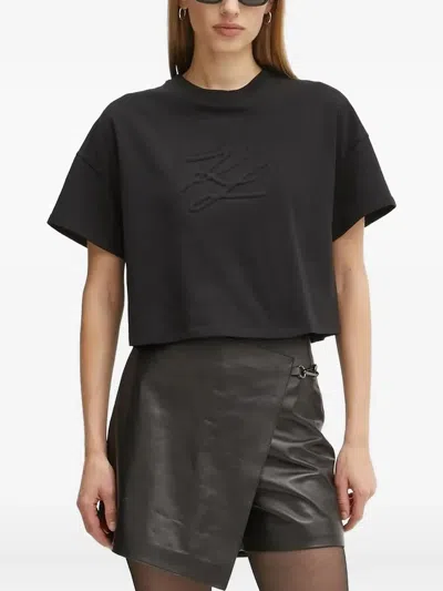 Karl Lagerfeld Logo-embossed Boxy T-shirt In Black